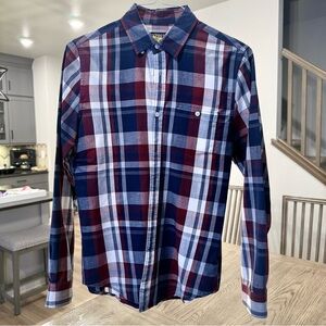 Express Plaid Button-Down Shirt in Navy, Burgundy & White